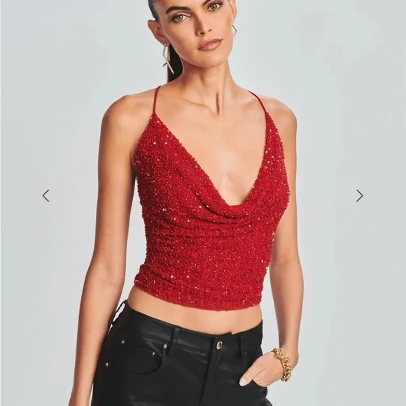 Retrofete Michal sequin top in turquoise, size S - Picture 2 of 6